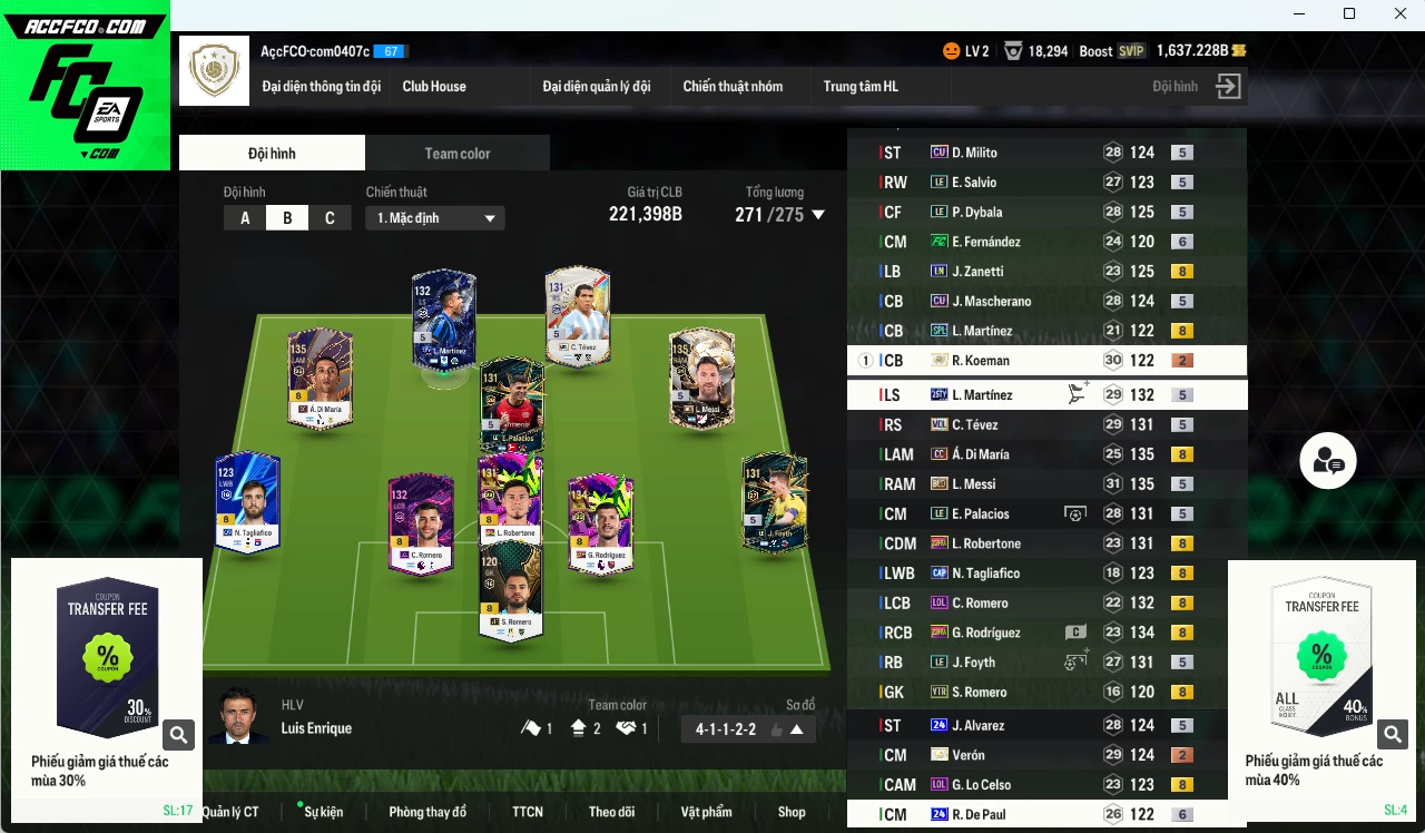 Argentina 221.390b đầu tàu Messi BLD vs G. Rodríguez 23HW, L. Martínez 25TY, Di María CC, Tévez MDL, Foyth LE, Veron ITM+2, Dybala LE, Palacios LE... Còn nhiều CP GIẢM THUẾ 40
